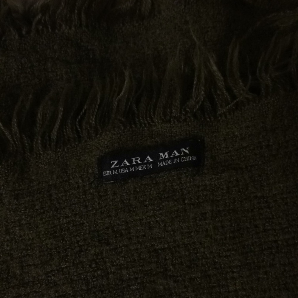 Zara Men olive green woven long wool blanket scarf - Picture 3 of 3